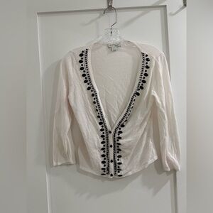 White House Black Market light pink see-thru cardigan w/ black gem accents